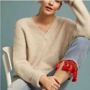 Anthropologie Cream Fuzzy Sweater